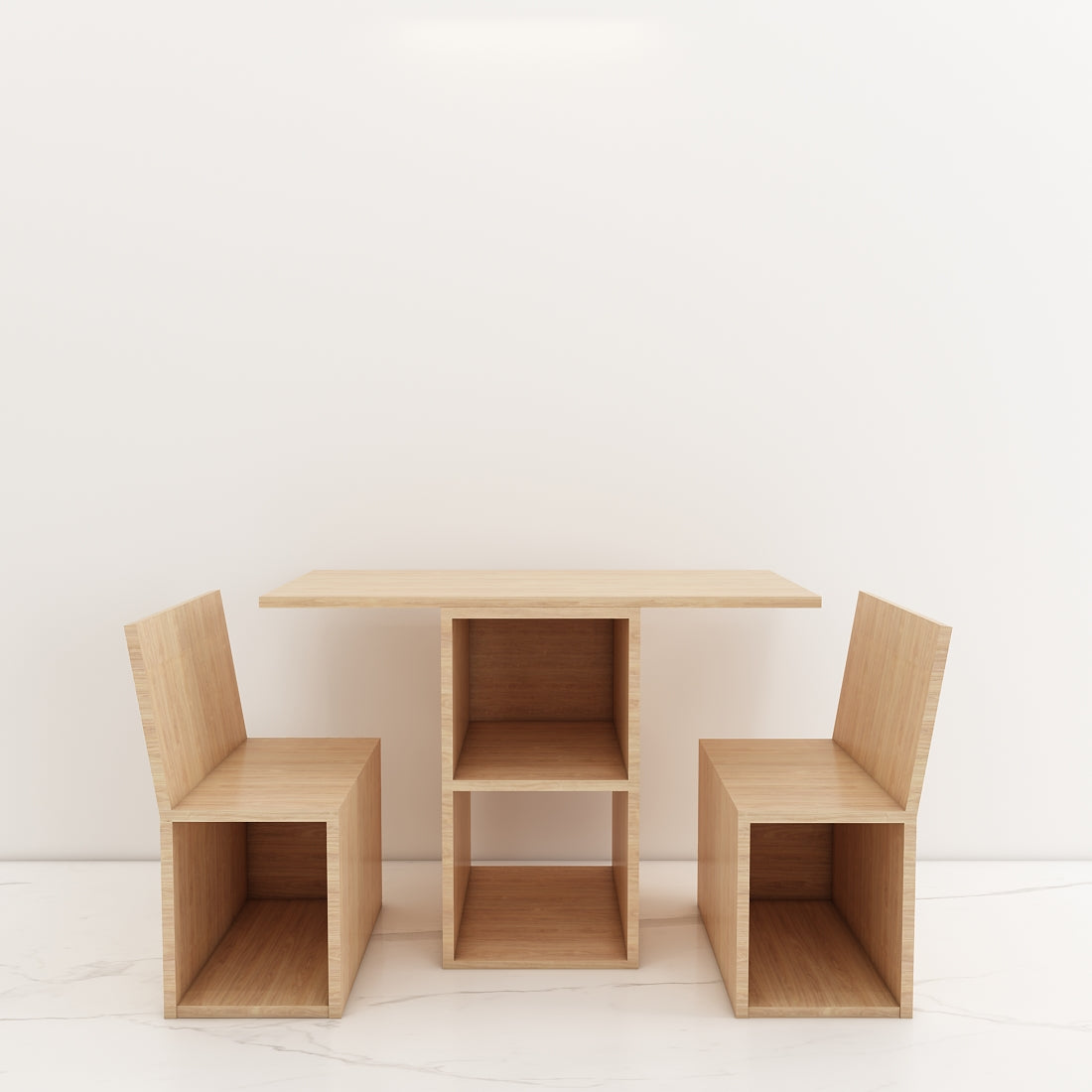 Modern Kids Study Table with 2 Chairs & Open Shelf – Compact, Stylish Desk in Orange, Blue, White & Wood - EL12234