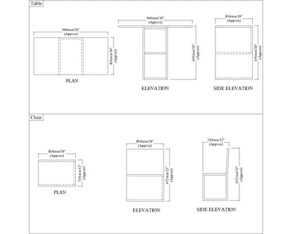 Modern Kids Study Table with 2 Chairs & Open Shelf – Compact, Stylish Desk in Orange, Blue, White & Wood - EL12234