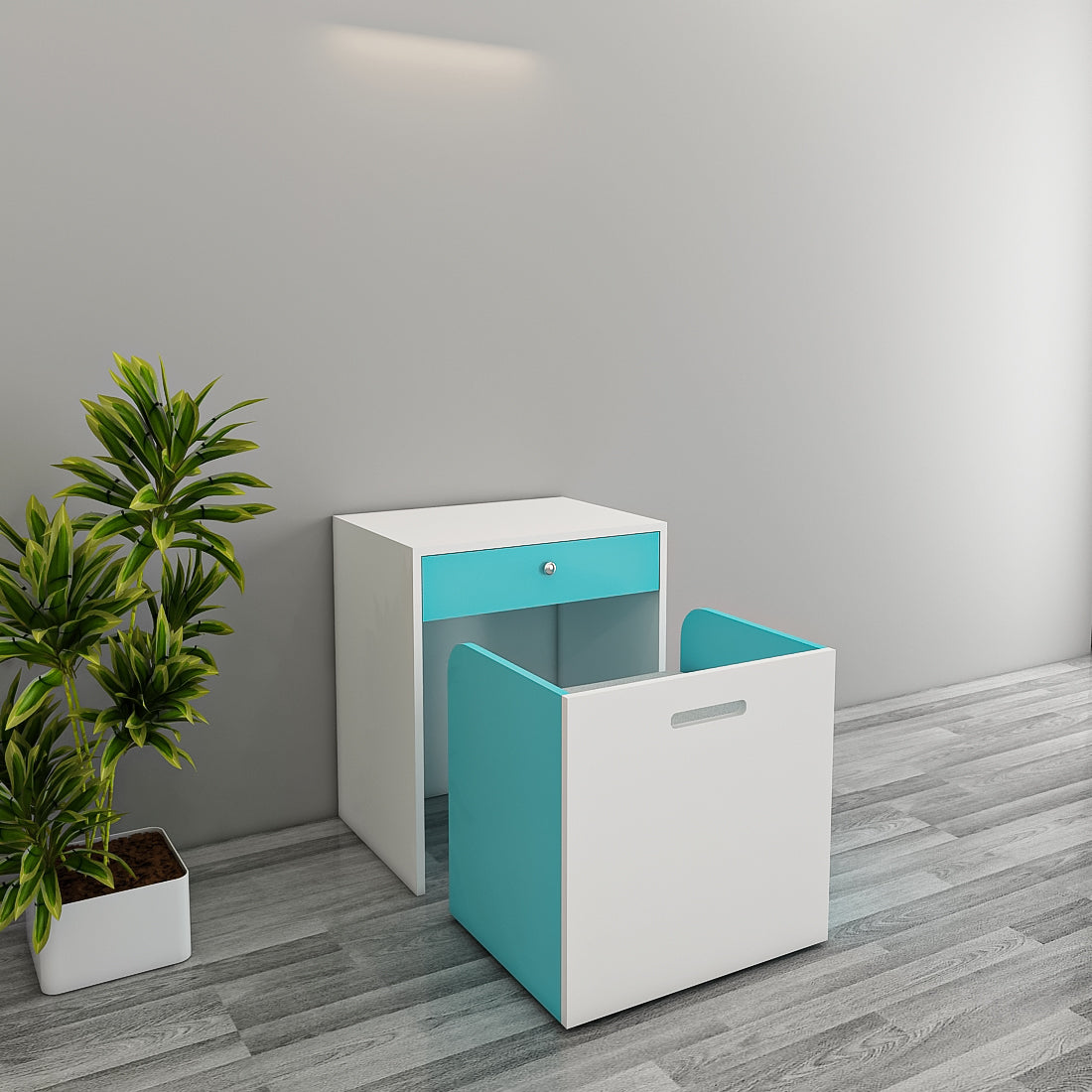 Modern Kids Study Table with Chair & Open Drawer – Compact, Stylish Desk in Blue, Purple & Yellow, Engineered Wood Build - EL12235