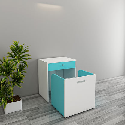 Modern Kids Study Table with Chair & Open Drawer – Compact, Stylish Desk in Blue, Purple & Yellow, Engineered Wood Build - EL12235