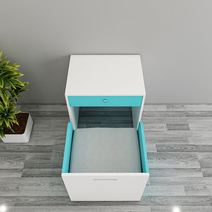 Modern Kids Study Table with Chair & Open Drawer – Compact, Stylish Desk in Blue, Purple & Yellow, Engineered Wood Build - EL12235