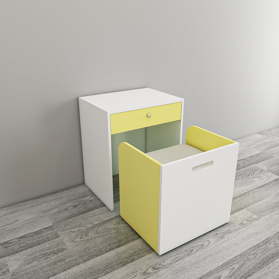 Modern Kids Study Table with Chair & Open Drawer – Compact, Stylish Desk in Blue, Purple & Yellow, Engineered Wood Build - EL12235