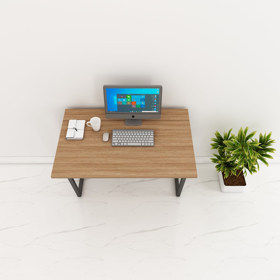 Modern Foldable Study Table in Wood & White | Engineered Wood Desk with MS Legs | Compact & Moveable Study Table for Home & Office - EL12238