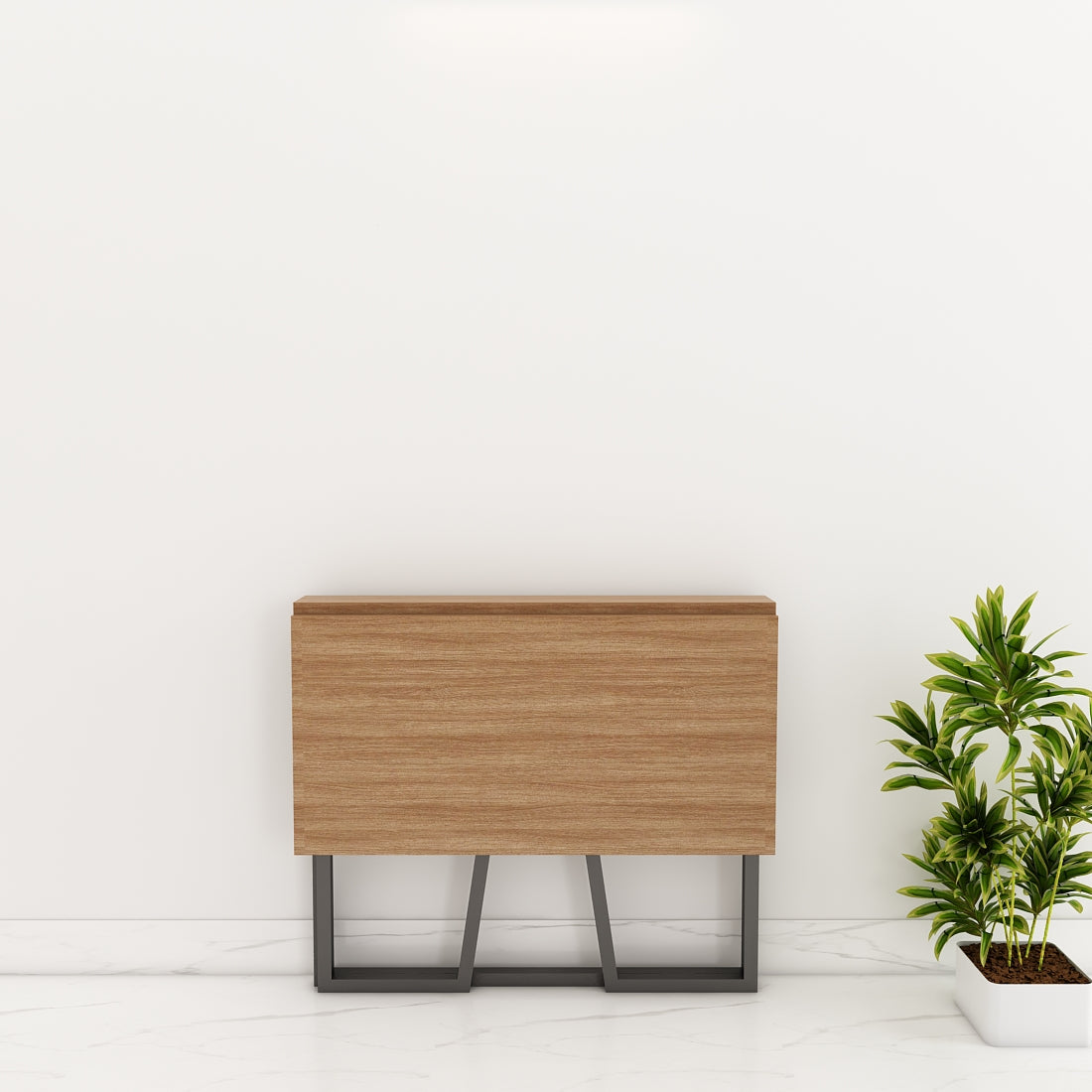 Modern Foldable Study Table in Wood & White | Engineered Wood Desk with MS Legs | Compact & Moveable Study Table for Home & Office - EL12238
