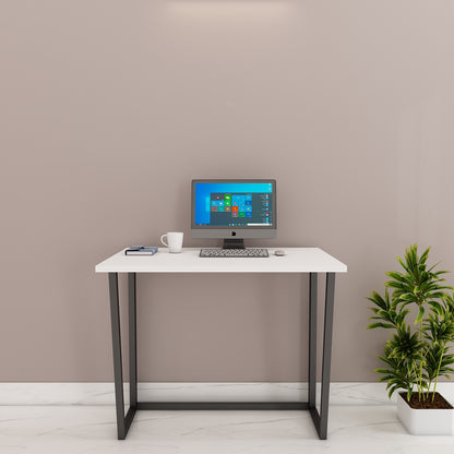 Modern Foldable Study Table in Wood & White | Engineered Wood Desk with MS Legs | Compact & Moveable Study Table for Home & Office - EL12238