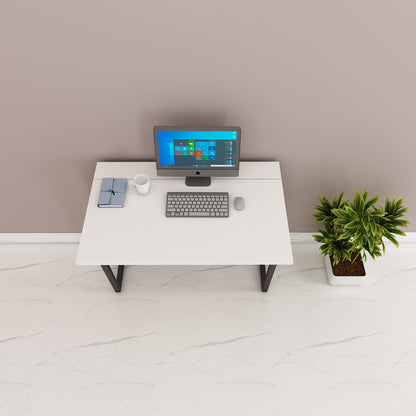 Modern Foldable Study Table in Wood & White | Engineered Wood Desk with MS Legs | Compact & Moveable Study Table for Home & Office - EL12238