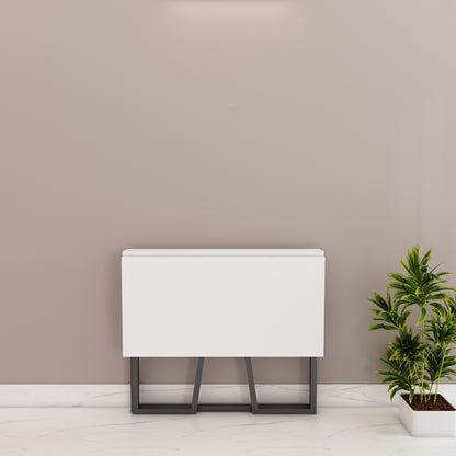 Modern Foldable Study Table in Wood & White | Engineered Wood Desk with MS Legs | Compact & Moveable Study Table for Home & Office - EL12238