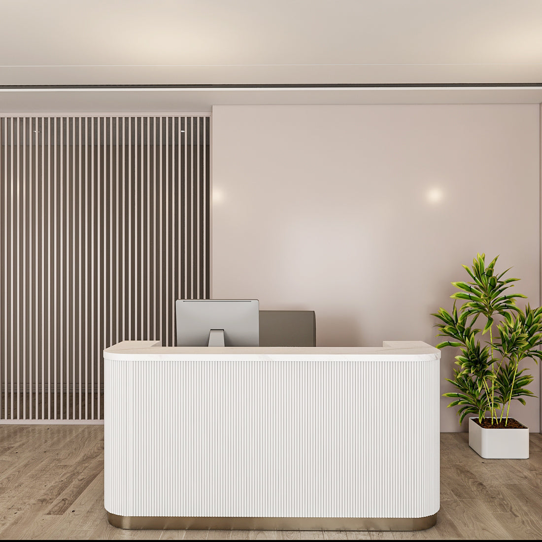 Reception Desk with marble laminate Inspired in top & flutted receptio table design, 1 drawer - EL18002