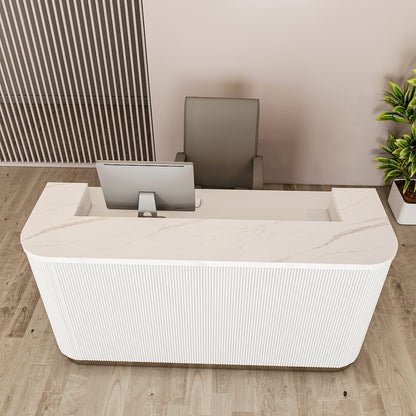 Reception Desk with marble laminate Inspired in top & flutted receptio table design, 1 drawer - EL18002