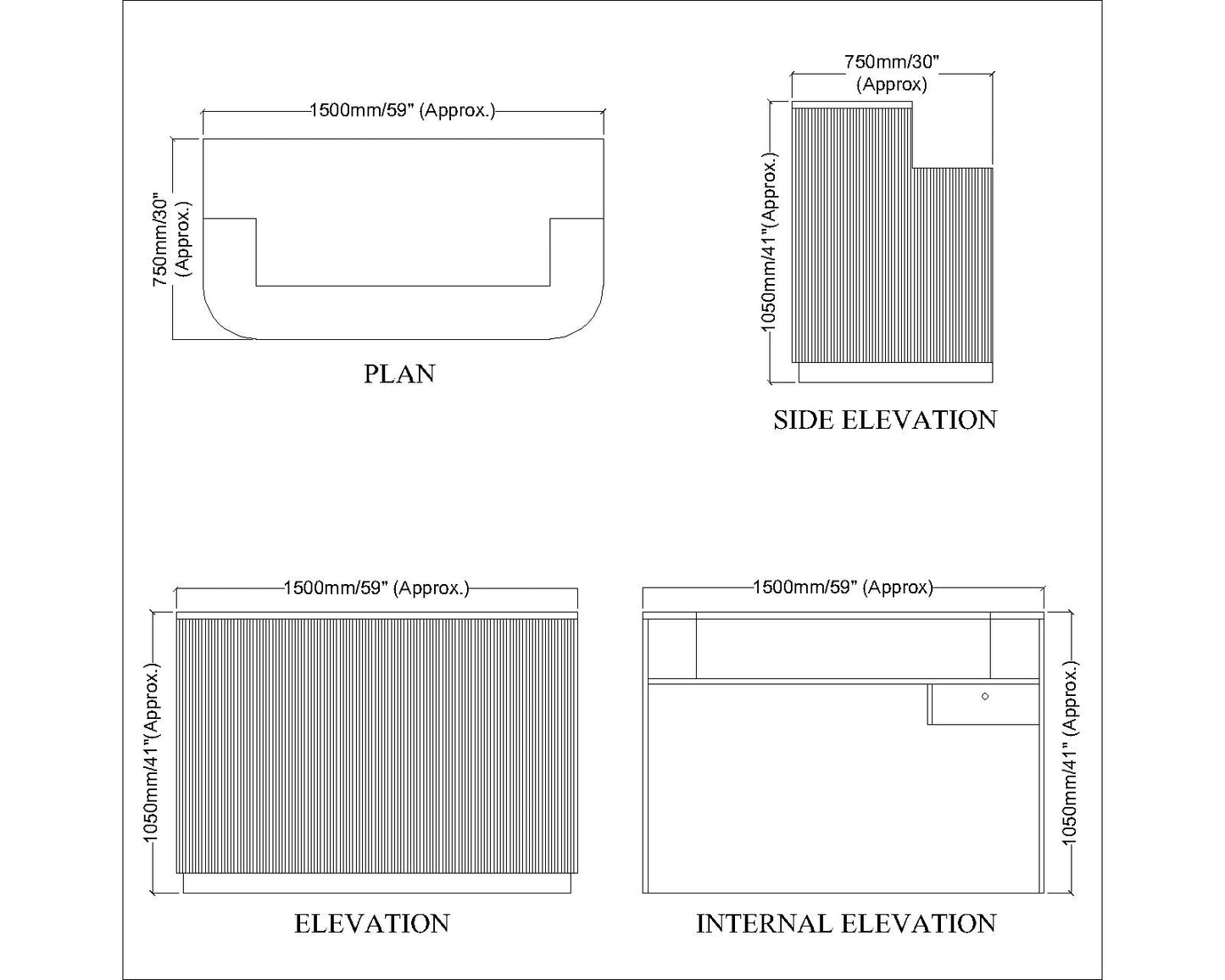 Reception Desk with marble laminate Inspired in top & flutted receptio table design, 1 drawer - EL18002