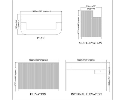 Reception Desk with marble laminate Inspired in top & flutted receptio table design, 1 drawer - EL18002