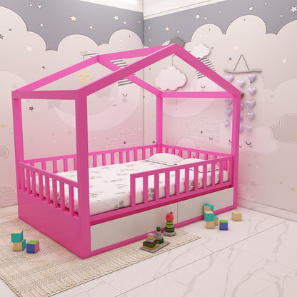 Tent Bed, Tent Bed in Bubblegum Pink Color, Tent Bed with Drawer for kids | Furnisco EL5082
