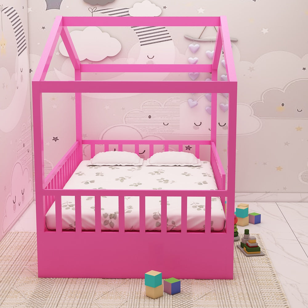 Tent Bed, Tent Bed in Bubblegum Pink Color, Tent Bed with Drawer for kids | Furnisco EL5082