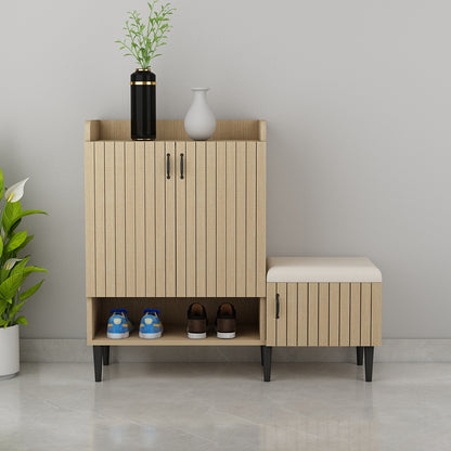 Wooden Shoe Cabinet with Cushion Seat and Open Shelf – EL-10066