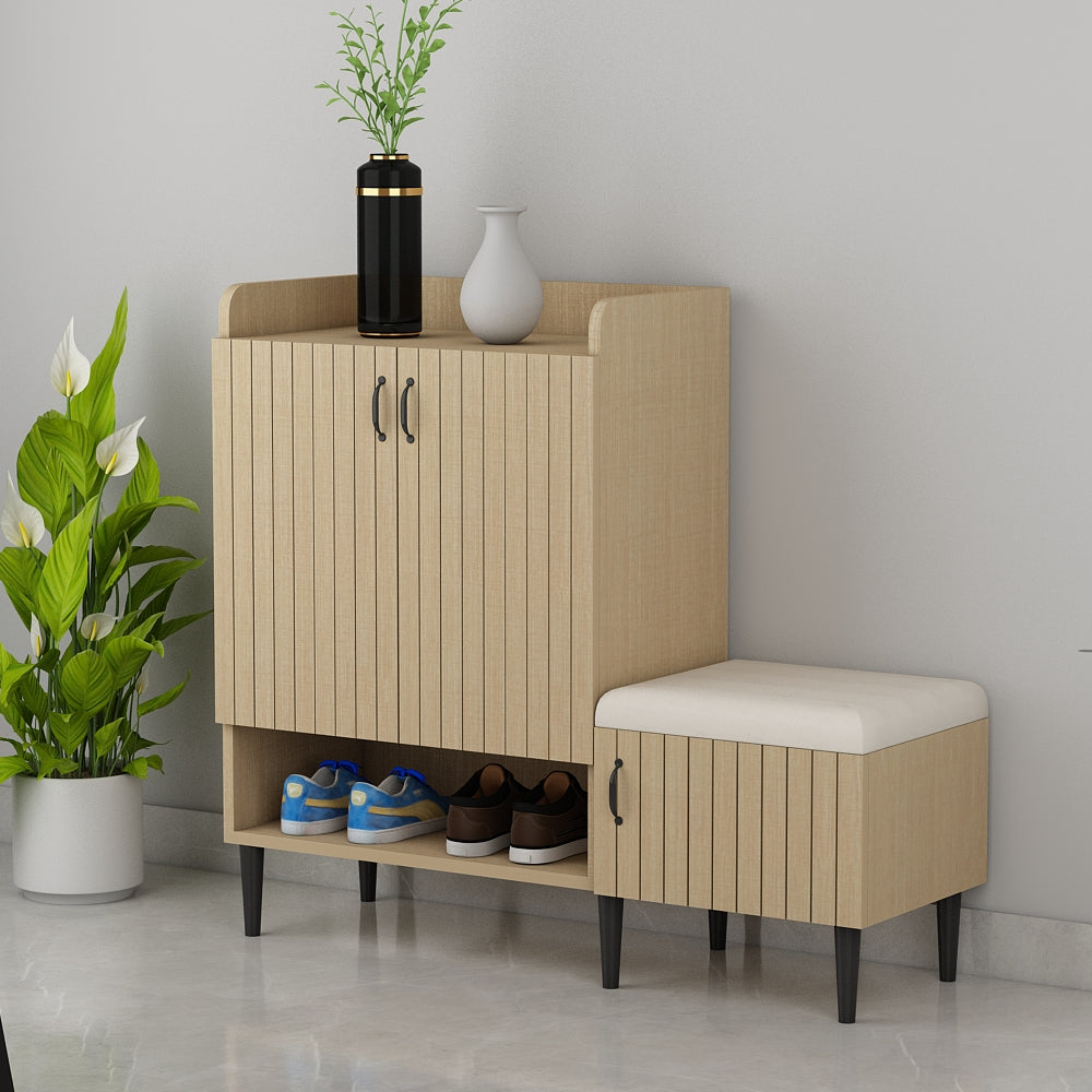 Wooden Shoe Cabinet with Cushion Seat and Open Shelf – EL-10066