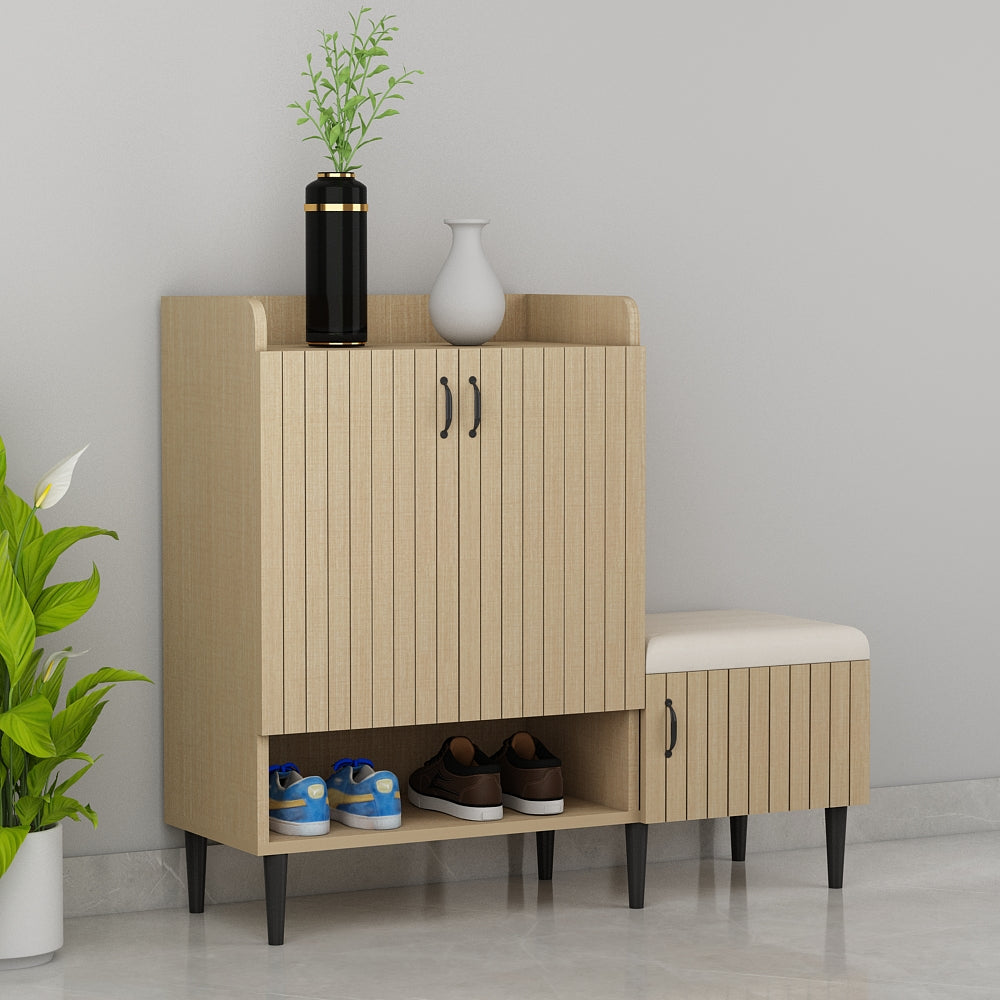 Wooden Shoe Cabinet with Cushion Seat and Open Shelf – EL-10066