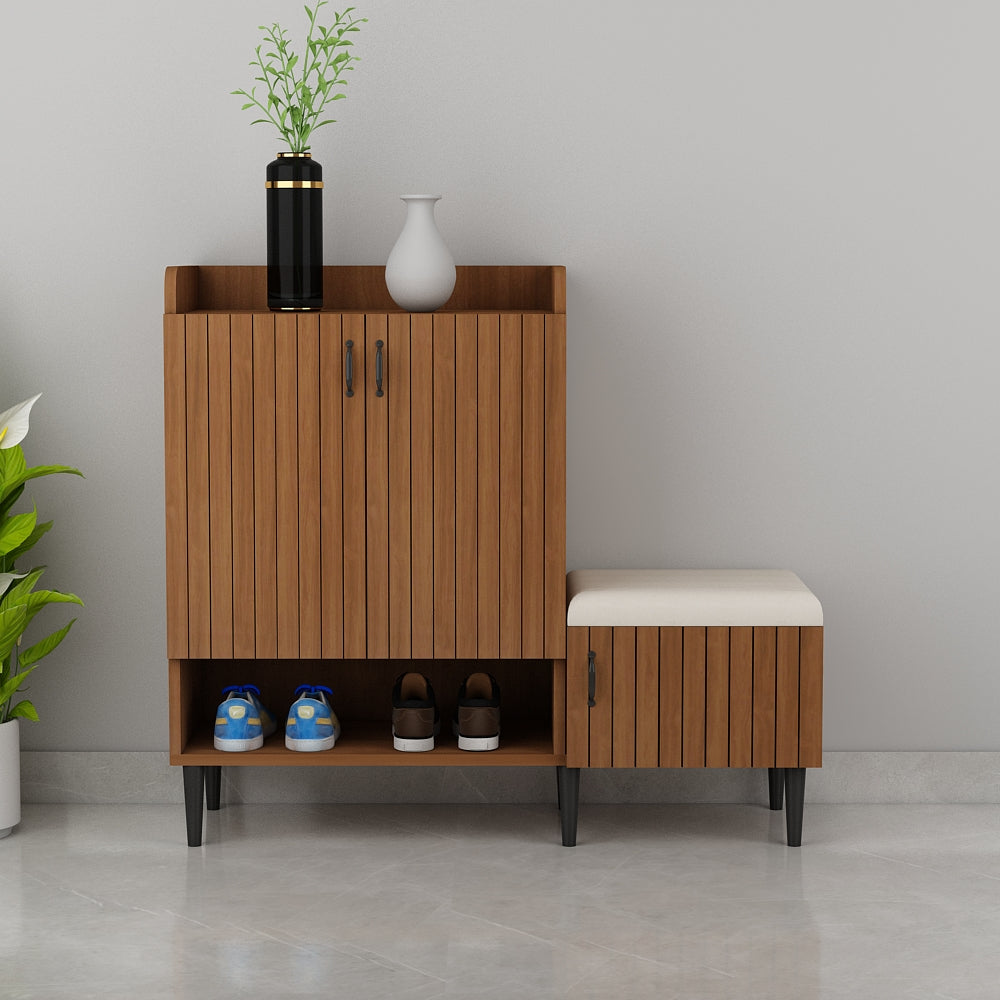 Wooden Shoe Cabinet with Cushion Seat and Open Shelf – EL-10066