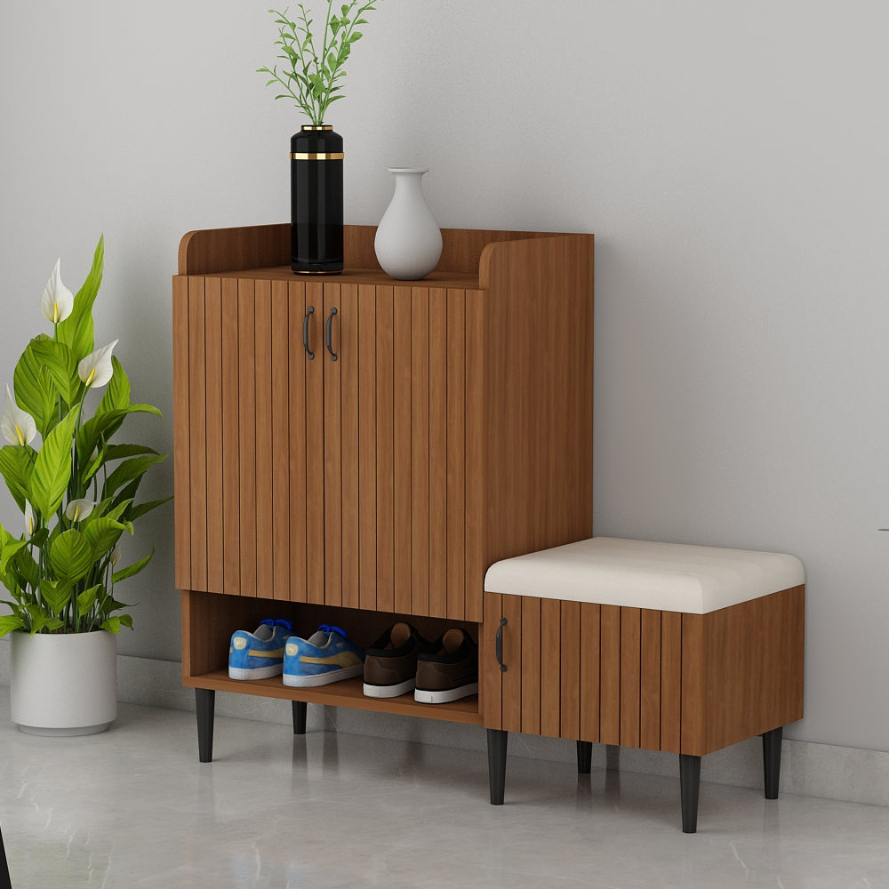 Wooden Shoe Cabinet with Cushion Seat and Open Shelf – EL-10066