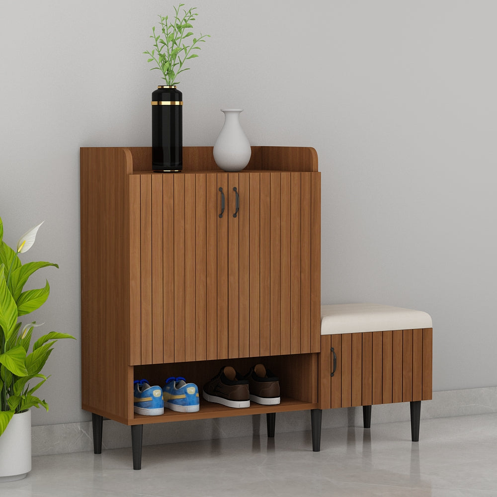 Wooden Shoe Cabinet with Cushion Seat and Open Shelf – EL-10066