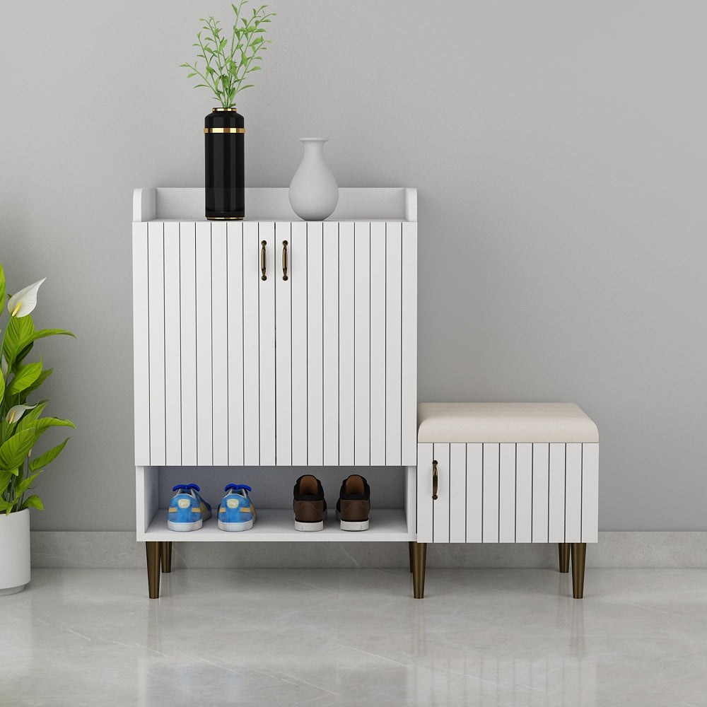 Wooden Shoe Cabinet with Cushion Seat and Open Shelf – EL-10066