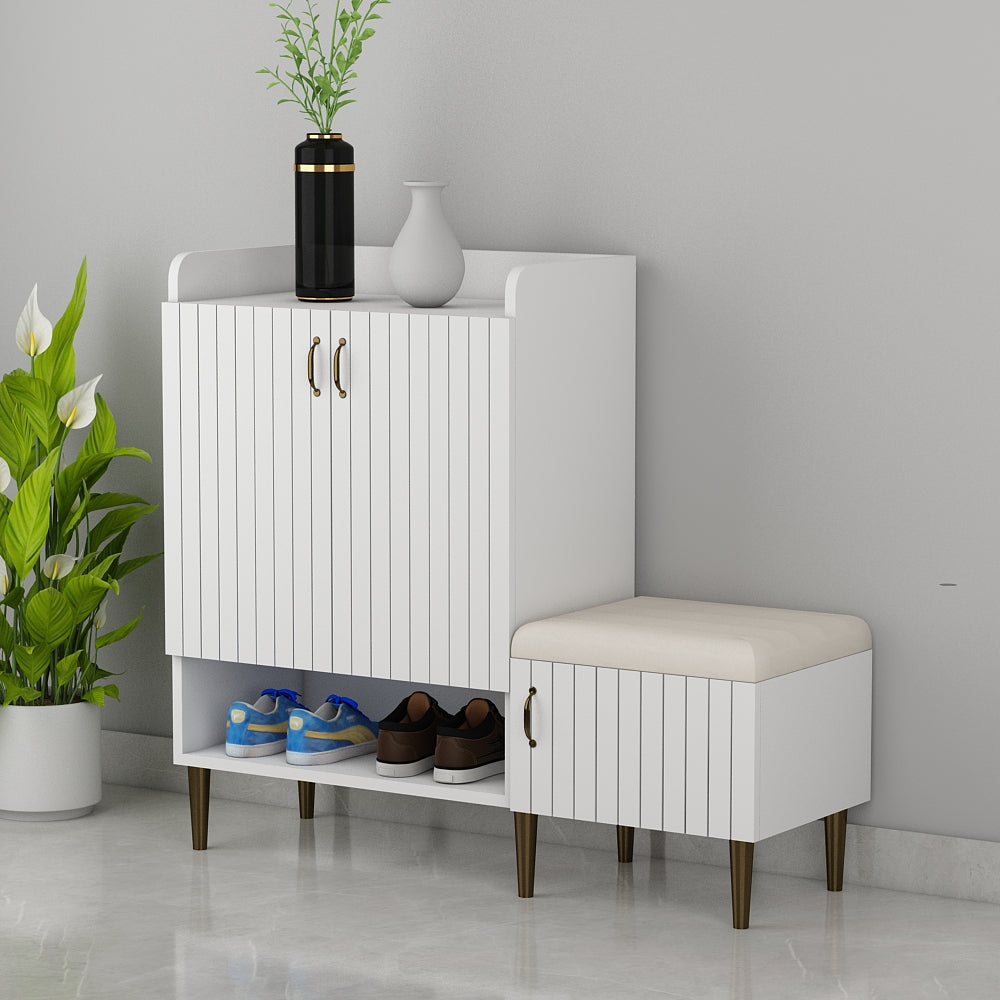 Wooden Shoe Cabinet with Cushion Seat and Open Shelf – EL-10066