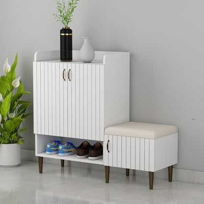 Wooden Shoe Cabinet with Cushion Seat and Open Shelf – EL-10066