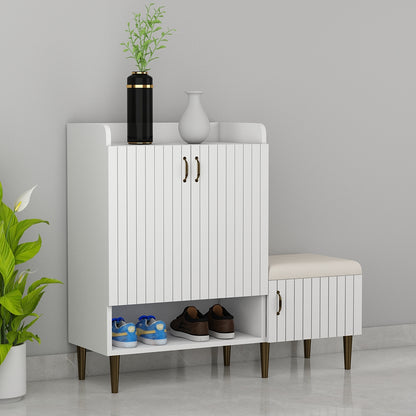 Wooden Shoe Cabinet with Cushion Seat and Open Shelf – EL-10066