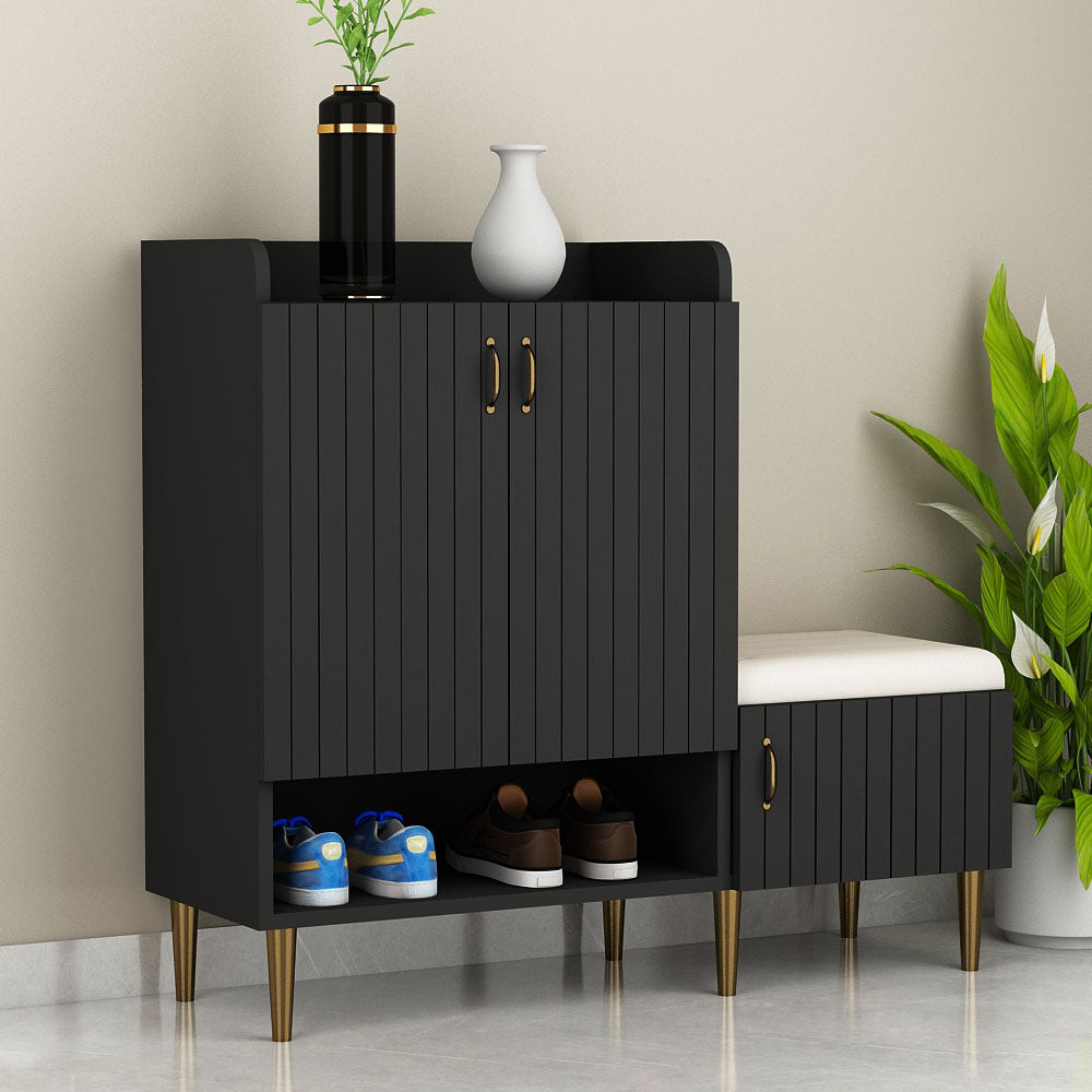 Wooden Shoe Cabinet with Cushion Seat and Open Shelf – EL-10066