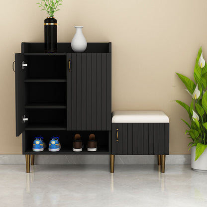 Wooden Shoe Cabinet with Cushion Seat and Open Shelf – EL-10066