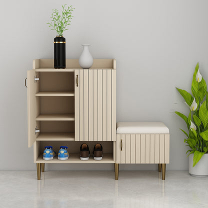 Wooden Shoe Cabinet with Cushion Seat and Open Shelf – EL-10066