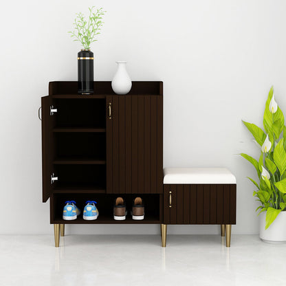 Wooden Shoe Cabinet with Cushion Seat and Open Shelf – EL-10066