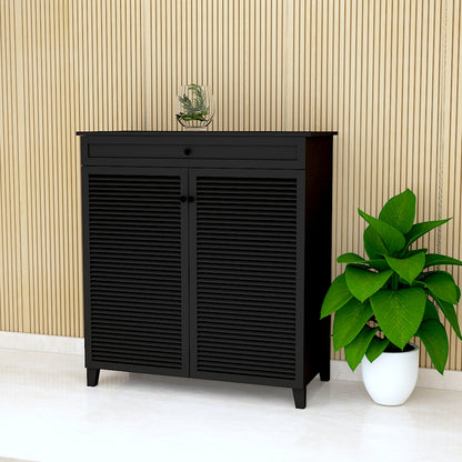 Black Shoe Rack, Shoe Rack with Shutter & Drawer, Wooden shoe rack cabinet, Shoe Rack - IM10098
