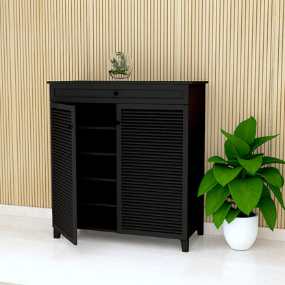 Black Shoe Rack, Shoe Rack with Shutter & Drawer, Wooden shoe rack cabinet, Shoe Rack - IM10098