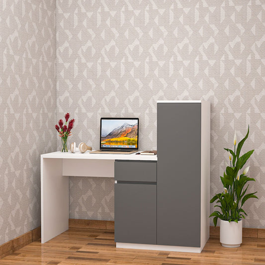 Study Table, Study Table in White & Grey Color, Study Table with Shutter & Drawer, Study Table - IM12228