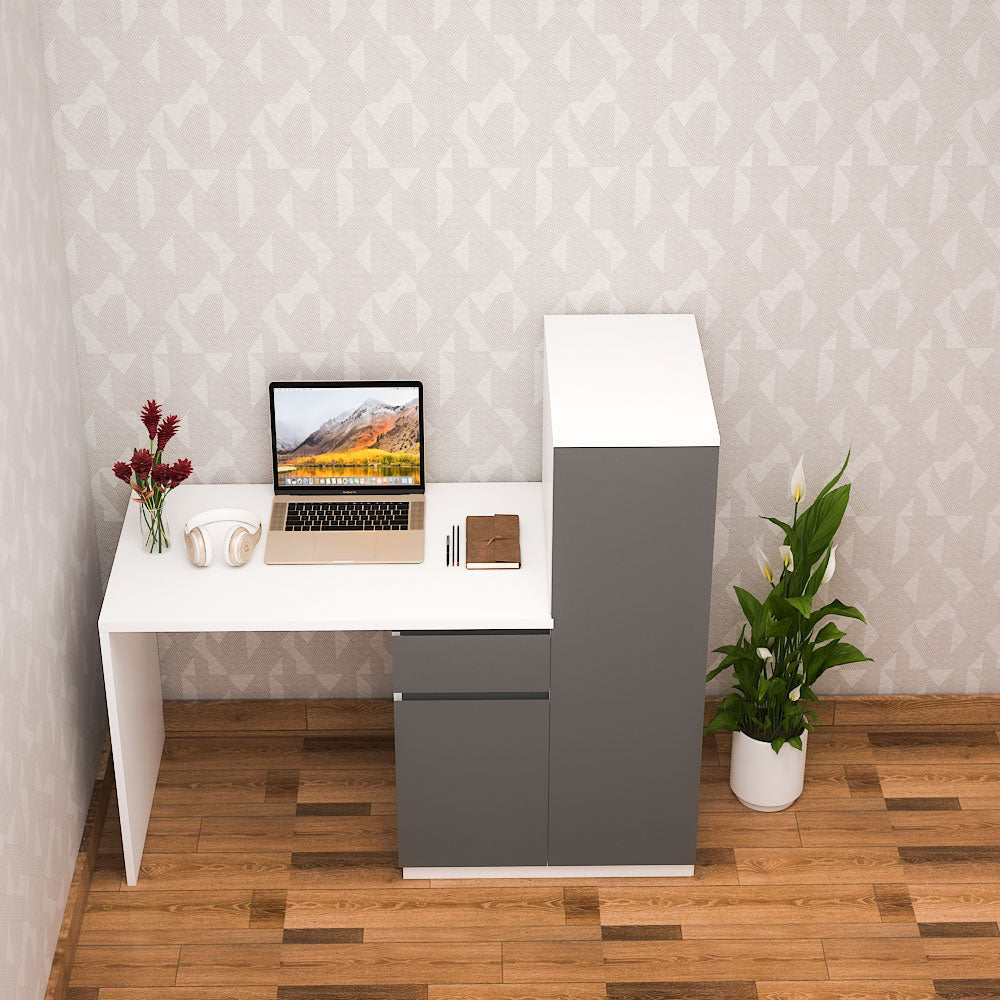 Study Table Shutter Ideas Study Table, Study Table in White & Grey Color, Study Table with Shutt ...