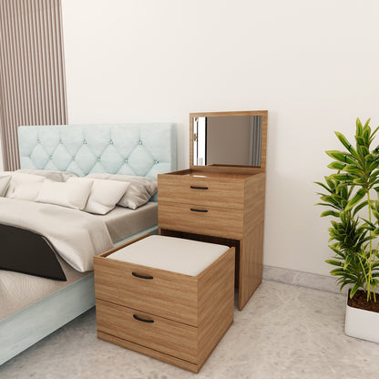 Modern Wooden Dressing Table with Drawer & Stool – Compact Engineered Wood Vanity for Homes | Stylish Ply-Laminate Finish- IM12236