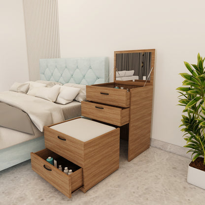Modern Wooden Dressing Table with Drawer & Stool – Compact Engineered Wood Vanity for Homes | Stylish Ply-Laminate Finish- IM12236