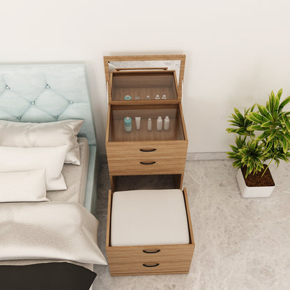 Modern Wooden Dressing Table with Drawer & Stool – Compact Engineered Wood Vanity for Homes | Stylish Ply-Laminate Finish- IM12236