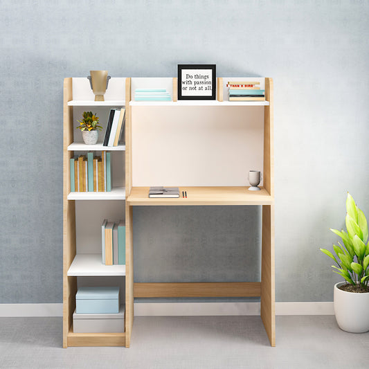 Stylish Modern Study Table for Kids & Adults – Compact Desk with Open Shelf in White-Wood & Wood - IM12237