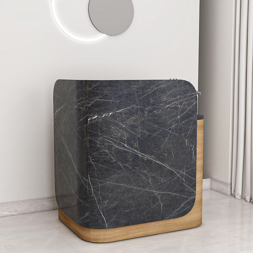 Signature Curved Reception Desk with marble laminate Inspired Front  IM18001