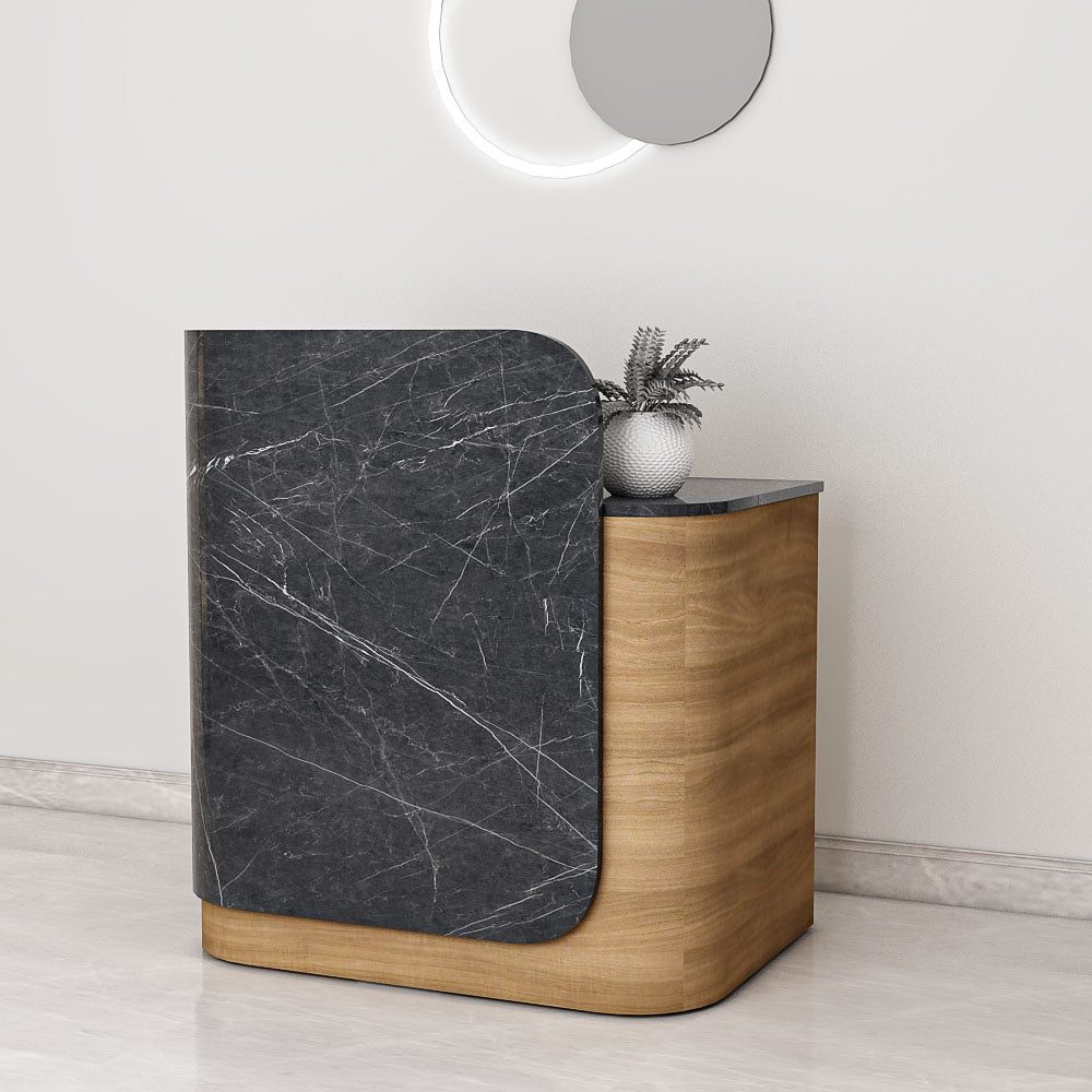 Signature Curved Reception Desk with marble laminate Inspired Front  IM18001
