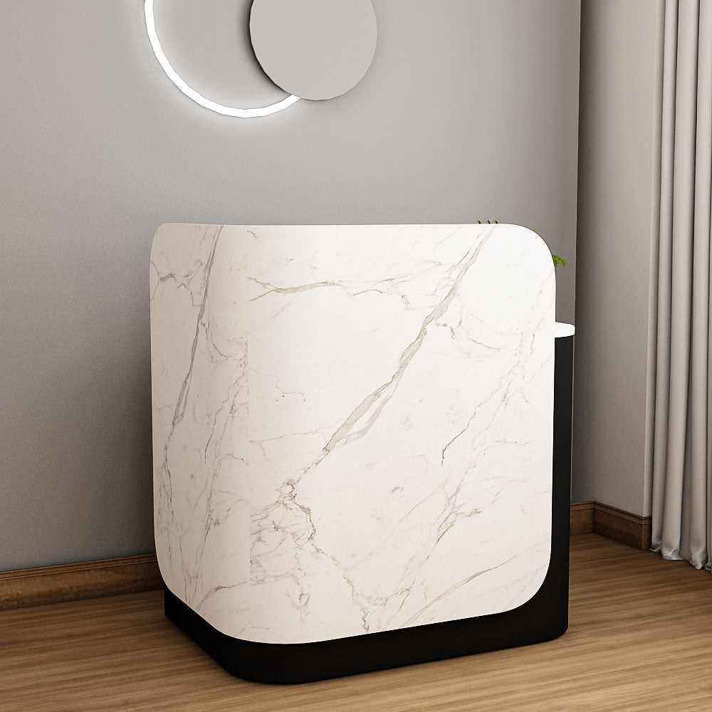 Signature Curved Reception Desk with marble laminate Inspired Front  IM18001