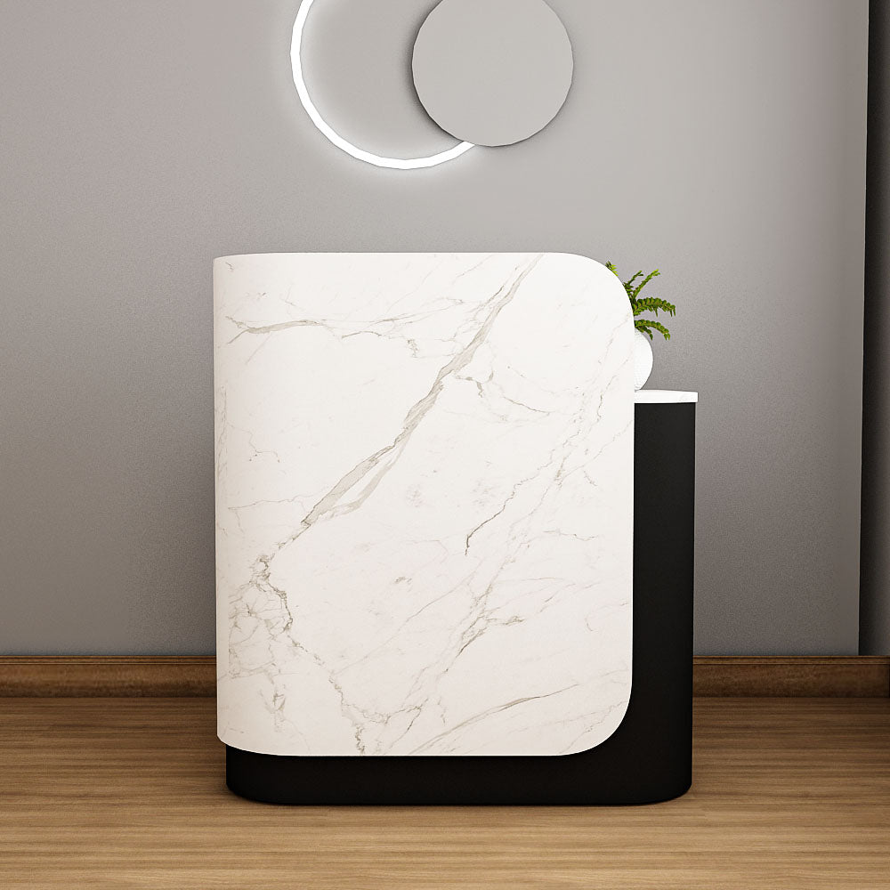 Signature Curved Reception Desk with marble laminate Inspired Front  IM18001