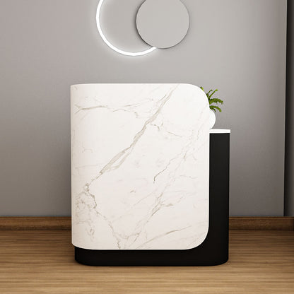 Signature Curved Reception Desk with marble laminate Inspired Front  IM18001