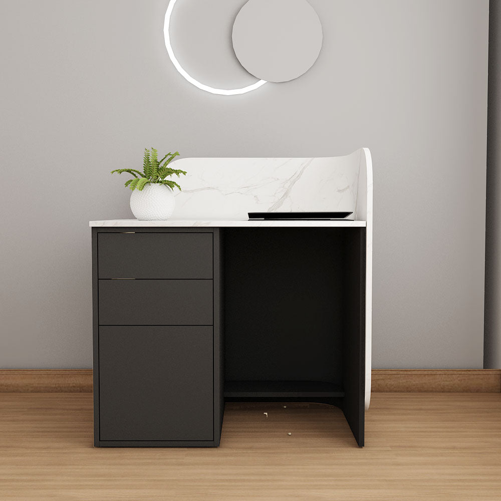 Signature Curved Reception Desk with marble laminate Inspired Front  IM18001