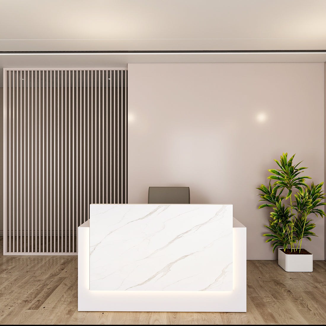 Reception Desk with marble finish laminate in top, Moveable Pedestal, 1 drawer & 1 Shutter - IM18003