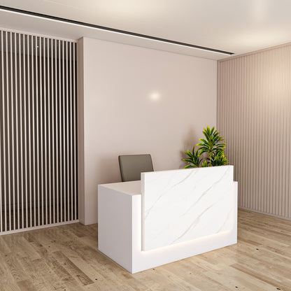 Reception Desk with marble finish laminate in top, Moveable Pedestal, 1 drawer & 1 Shutter - IM18003