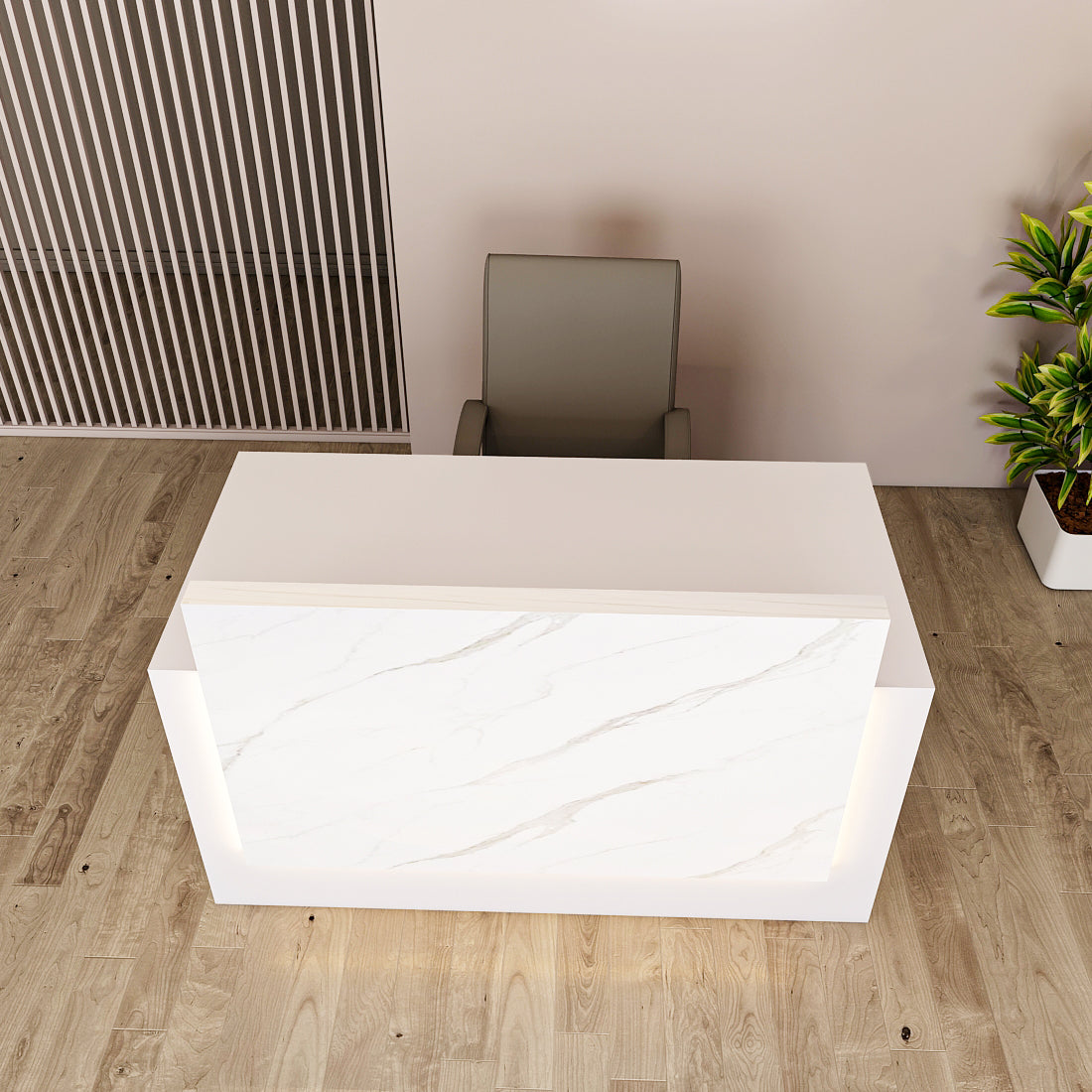 Reception Desk with marble finish laminate in top, Moveable Pedestal, 1 drawer & 1 Shutter - IM18003