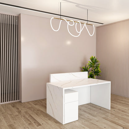 Reception Desk with marble finish laminate in top, Moveable Pedestal, 1 drawer & 1 Shutter - IM18003