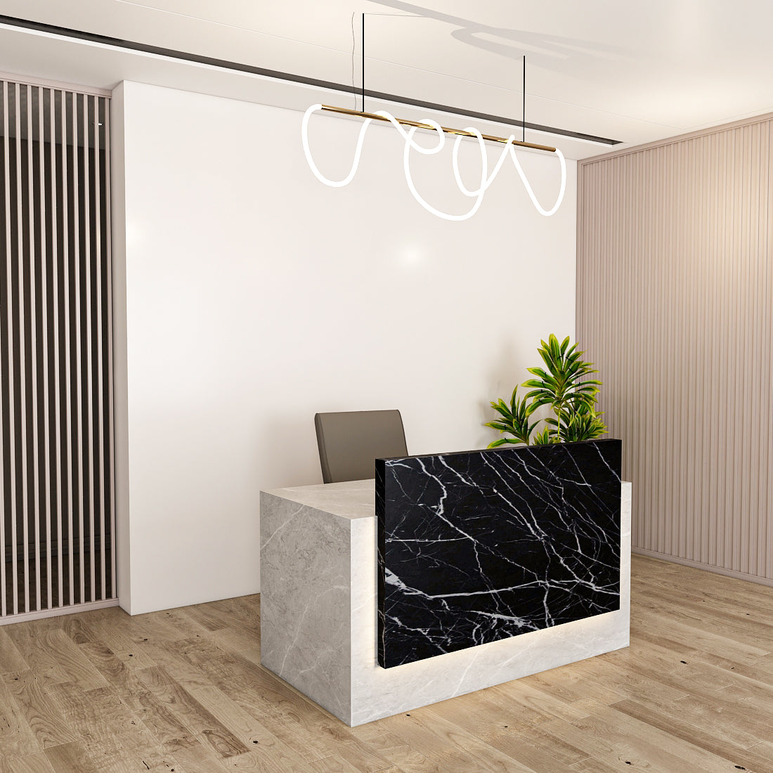 Reception Desk with marble finish laminate in top, Moveable Pedestal, 1 drawer & 1 Shutter - IM18003